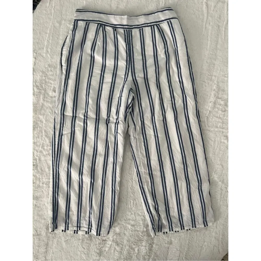 Abercrombie Kids Blue Stripe Culotte Pants Wide Leg Cropped Size 9/10